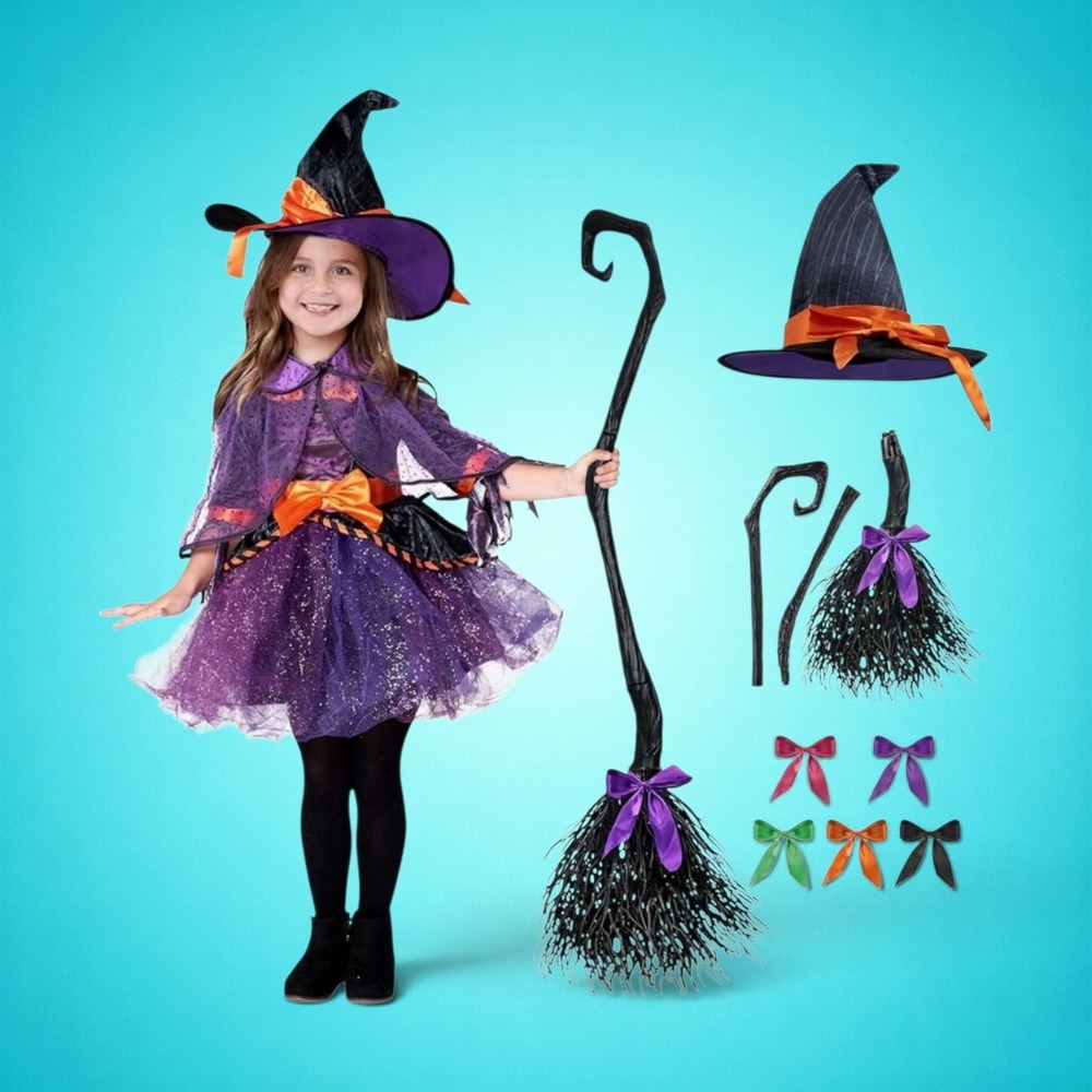 New Adorable Spooktacular Creations Girls Purple Witch Costume Set, size L 10-12